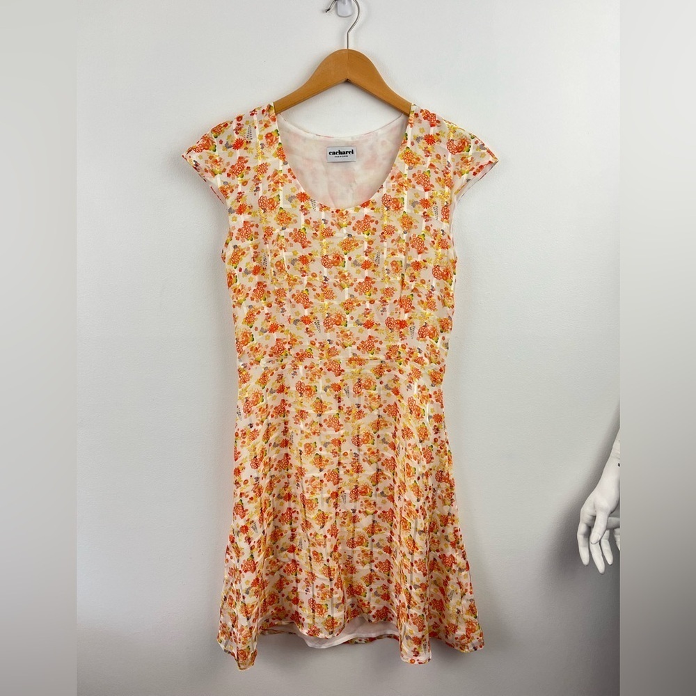 CACHAREL Vintage Silk A-Line Sundress with Flutter Cap Sleeves Size S